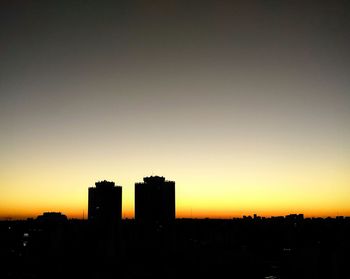 Silhouette buildings against sky during sunset