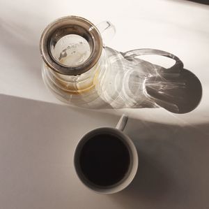 High angle view of coffee on table