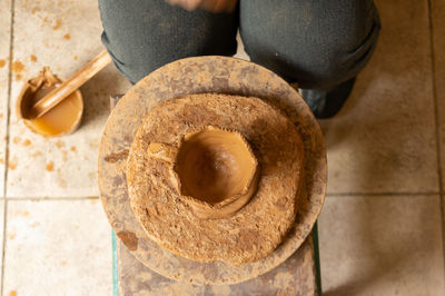 High angle view of bread in container on table