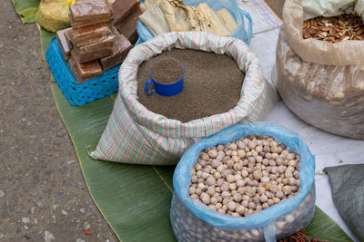 High angle view of various fruits for sale in market