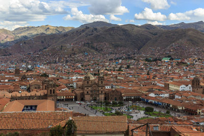 High angle view of townscape against sky