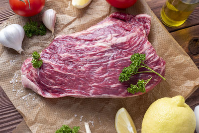 High angle view of food on cutting board