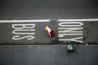 High angle view of bicycle on road