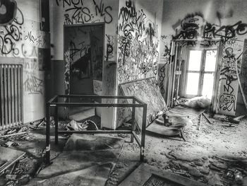 Damaged chairs in abandoned house