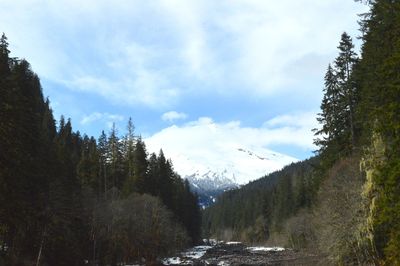 Scenic view of mountains against sky during winter
