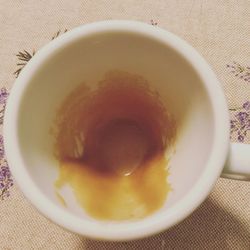 High angle view of tea cup on table