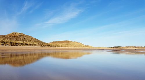 Scenic view of lake against blue sky