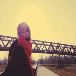 Woman looking at sunset