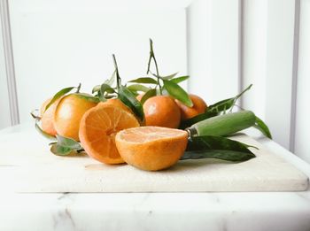 High angle view of citrus fruits on table