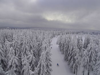 Scenic view of snow covered landscape against sky