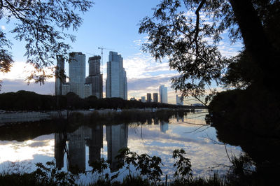 Reflection of city on lake