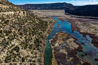 High angle view of river flowing through land