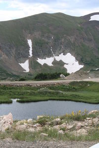 Scenic view of lake against mountain range