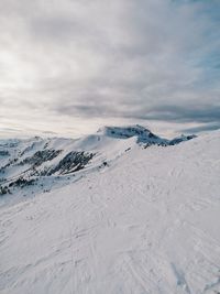 Scenic view of snowcapped mountains against sky