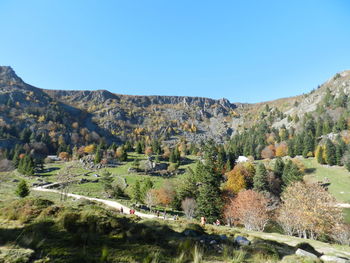 Scenic view of landscape against clear blue sky