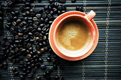 High angle view of coffee on table