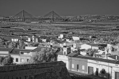 High angle view of buildings in city