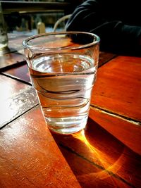 Close-up of beer in glass on table