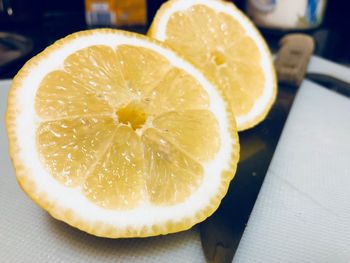 High angle view of lemon on table