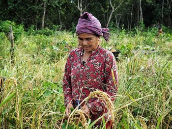 Woman working on field