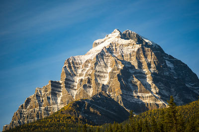 Low angle view of rock formation against sky