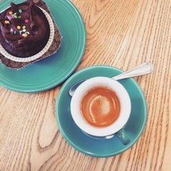High angle view of coffee on table