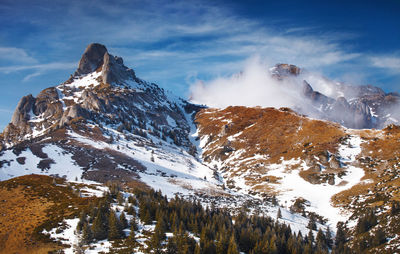 Scenic view of snowcapped mountains against sky