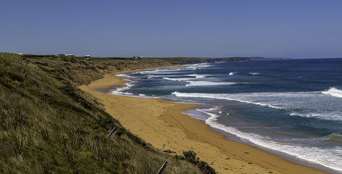 Scenic view of beach against clear sky