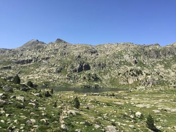 Scenic view of landscape against clear blue sky