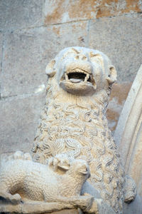 Close-up of animal statue against wall