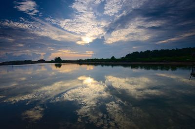 Scenic view of lake against sky during sunset