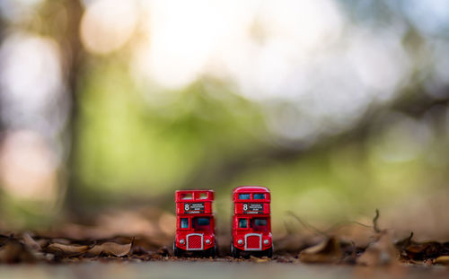 Close-up of toy car on table