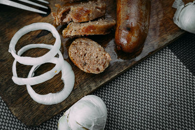 High angle view of breakfast on table