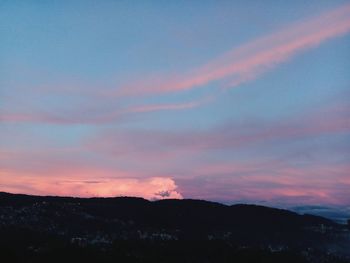 Scenic view of silhouette mountains against sky at sunset