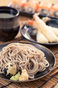 Close-up of food served on table