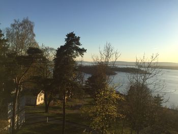 Scenic view of lake against clear sky