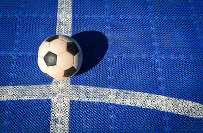 High angle view of soccer ball on field