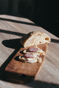 Close-up of breakfast served on table