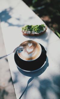 High angle view of coffee on table