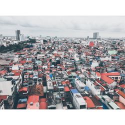 High angle view of townscape against sky