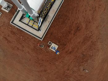 High angle view of information sign on floor