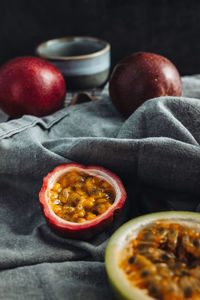 Close-up of fruits in bowl on table