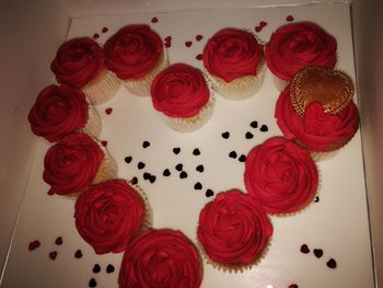 High angle view of cupcakes on table