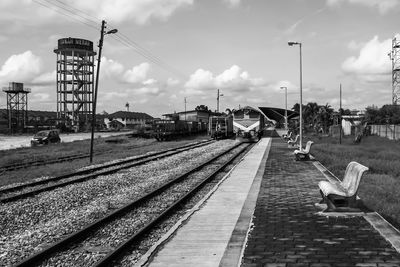 Railroad station platform against sky