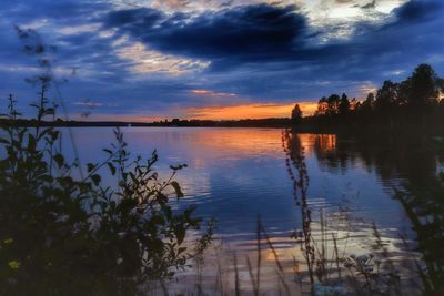 Scenic view of lake against sky during sunset