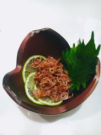 High angle view of food in plate