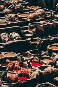 High angle view of men working outdoors