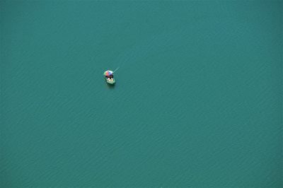 High angle view of man in lake