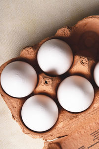 High angle view of eggs on table