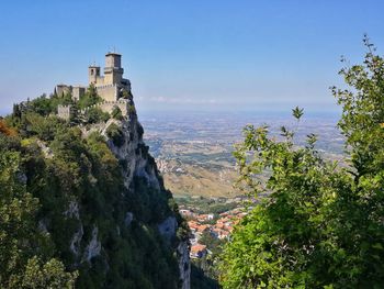 Panoramic view of buildings and trees against sky